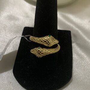 Gold Snake Ring with Genuine Onyx Stone